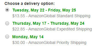 米アマゾンでの注文の仕方　配送方法の選択